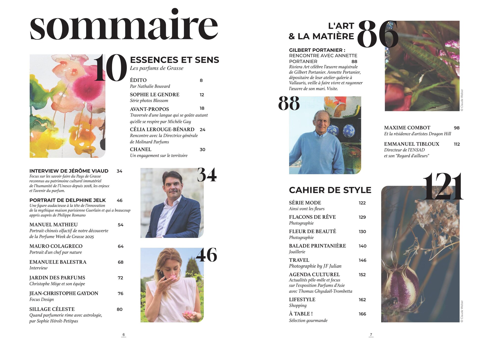 Sommaire de RIVIERA ART N°2 — Essences et sens, L'art et la matière, Cahier de style